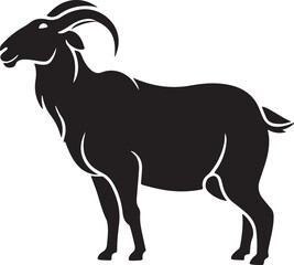 Flat design goat silhouette, isolated white background.