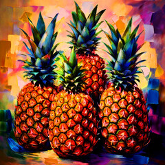 Colourful still life watercolour oil painting splash colour of pineapples Fruit