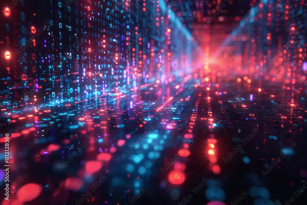 Aufkleber A neon visualization of data streaming, representing the flow of information in the digital era,