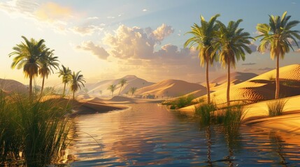 oasis escape serene desert oasis with rolling hills and palm trees ai generated landscape
