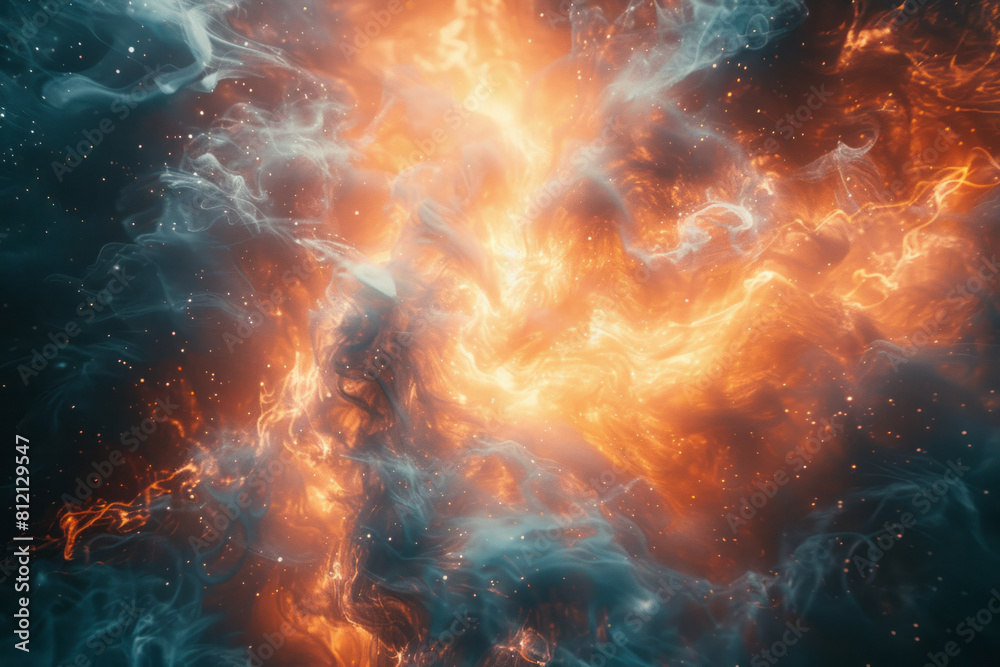 Poster Abstract image showing the collapse of the quantum wave function, with a sudden burst of light,