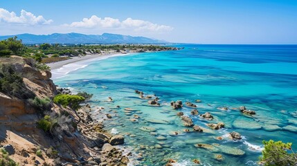 picturesque coastline of cyprus beach turquoise waters and sandy shore landscape photography