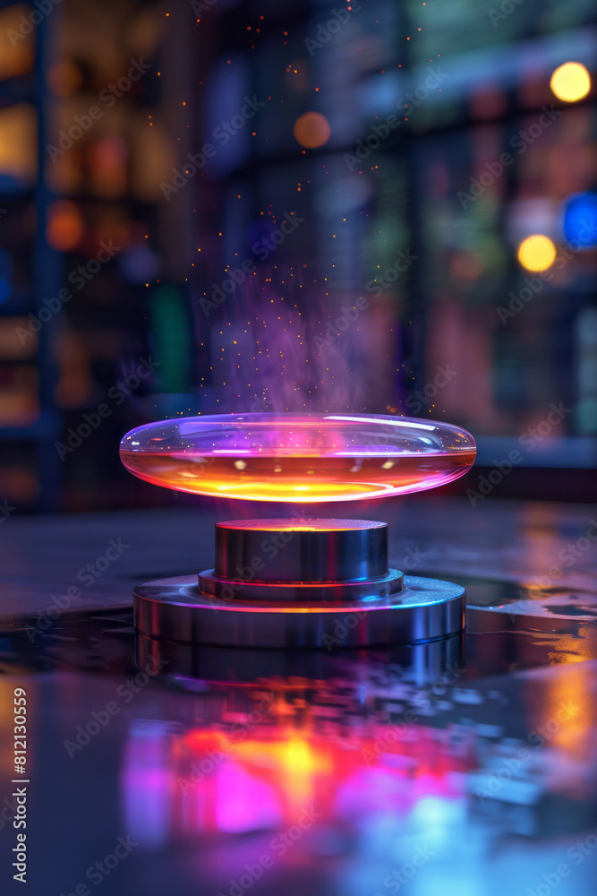 Poster Visualization of a magnetic levitation device, with a hovering object stabilized by magnetic forces,