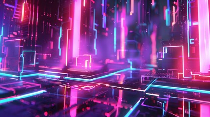 Obraz premium The image is a glowing 3D rendering of a city,optics background with spots