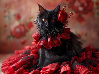 black Maine Coon cat Spanish flamenco dancer