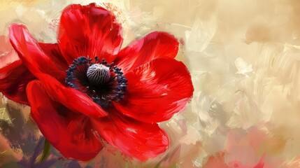red anemone flower oil painting elegant spring floral banner digital art