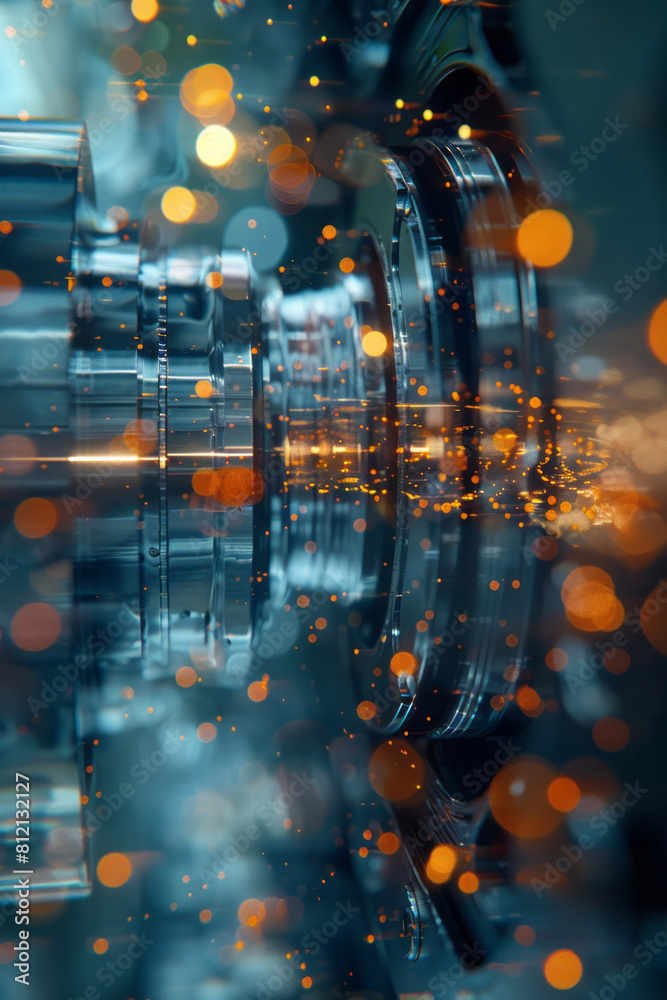 Aufkleber Artistic interpretation of a microscope's optics, magnifying a tiny object using multiple lenses.