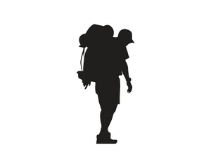 icon of a hiker.silhouette of a person with a backpack