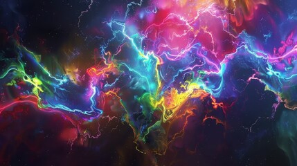 The image is an abstract painting. It is full of bright colors and energy. The painting has a sense of movement and excitement. It is a very unique and interesting piece of art.