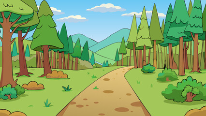 cartoon of forest background with dirt road vector illustration