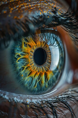 Conceptual artwork of a contact lens on an eye, subtly enhancing color and detail,