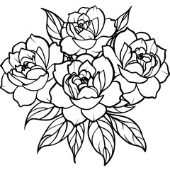 Peony flower outline coloring book page line art drawing vector illustration for children and adults