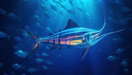 Fototapeta premium Giant Marlin fish in the ocean, beautiful view of marlin fish in the blue ocean
