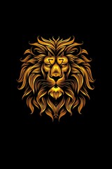 Golden lion head logo illustration on black background. Emblem, icon for company or sport team branding