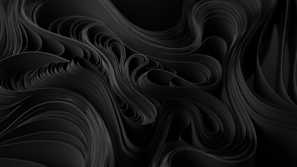 Black layers of cloth or paper warping. Abstract fabric twist. 3d render illustration