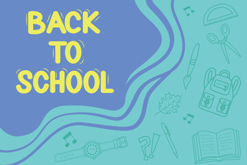 Welcome to school, web banner, vector illustration. The "Back to School" web template. Vector illustration, blue background.