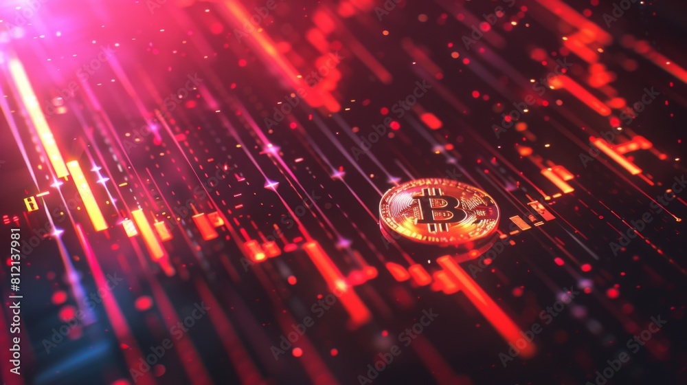 Poster bit coin crypto currency model with market graph banner background