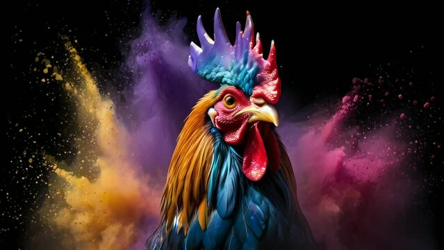 adorable rooster with powder explosion background