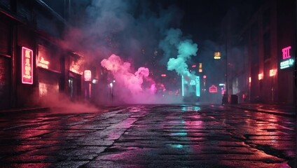 3D rendering colorful night city lights street landscape background
