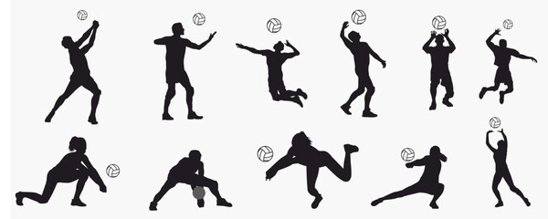 Volleyball player silhouette set. Collection of volleyball player. 