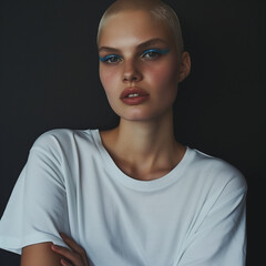 Short Hair Woman in White T-Shirt