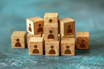 a group of wooden cubes with people icons