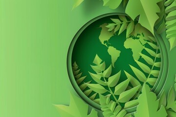 World environment day concept banner with text "5 June World environment day". Green leaves and tree cut out paper effect. World environmental day poster design, earth globe with trees and leaves
