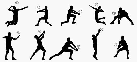 silhouette of volleyball player set. collection of volleyball player in different action. 
