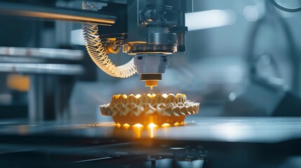 the potential of 3D printing technology in manufacturing, with an image of a 3D printer creating intricate objects layer by layer