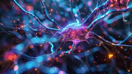 Obraz premium The image shows a neuron, which is a type of brain cell that sends and receives signals
