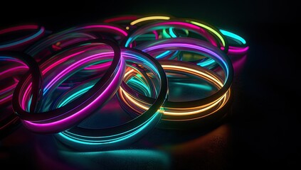Abstract neon light  ring background, Generative AI