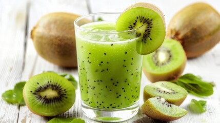 Kiwi fruit juice, the green color contrasting beautifully against white --ar 16:9 Job ID: 2cd9aea0-ca12-4fb8-ab19-caed5b57d0ce