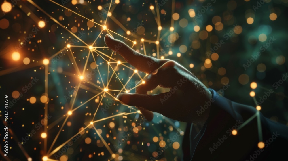 Aufkleber businessman touching multimedia network with his finger 3d rendering