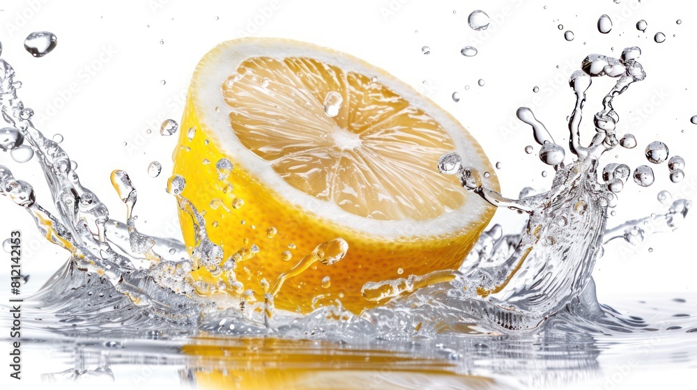 Wall mural slice lemon with water splash