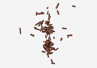 Chocolate Sprinkles For Cakes And Bakery Items Falling From Top On White Background 3D Illustration