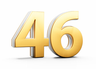 3D Golden Shiny Number 46 Forty Six With Silver Outline On White Background 3D Illustration