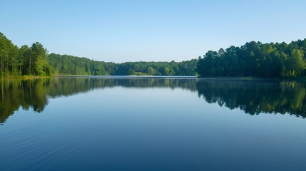 Fototapeta premium The image shows a beautiful lake on a sunny day