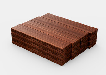 Stack Of High Quality Seamless Realistic Brown Wooden Planks On White Background 3D Illustration