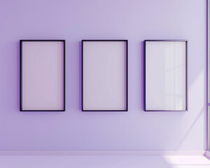 Trio of modern frames against a light lavender wall calming and gentle