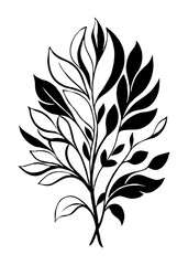 Botanical black and white pattern. Abstract plant shapes. Minimalist illustration for printing on wall decorations, for use in graphics, for tattoos. Generated by Ai