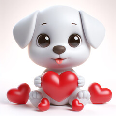 3D funny puppy cartoon with hearts for Valentine's Day