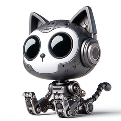 3D funny robotic cat cartoon on white background
