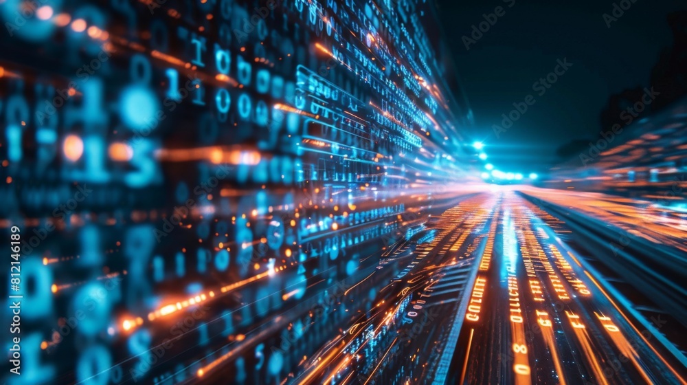 Aufkleber Digital data flow on road with motion blur to create vision of fast speed transfer . Concept of future digital transformation , disruptive innovation and agile