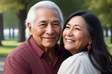 Naklejka premium portrait of a beautiful senior, married, happy, native, aboriginal, indigenous, couple. In love. man. Woman.
