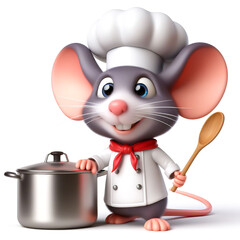 3D funny mouse chef cartoon on white background