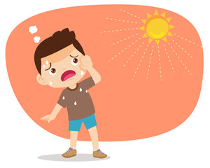boy too hot thirsty from heat of the summer sun