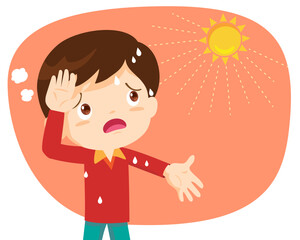 boy too hot thirsty from heat of the summer sun