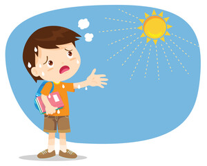 boy too hot thirsty from heat of the summer sun