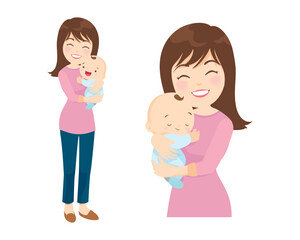 Beautiful woman holds a baby in her arms