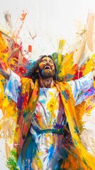Welcoming Jesus Figure with Open Arms, Happy Colors Generative AI